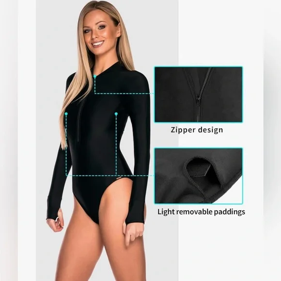 NWT - RELLECIGA Women's One Piece Swimsuits Long Sleeve Rash Guard UV Protection - Picture 3 of 7